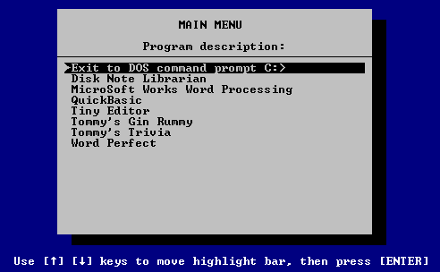 The Main Menu makes a boot-up menu containing commands and programs